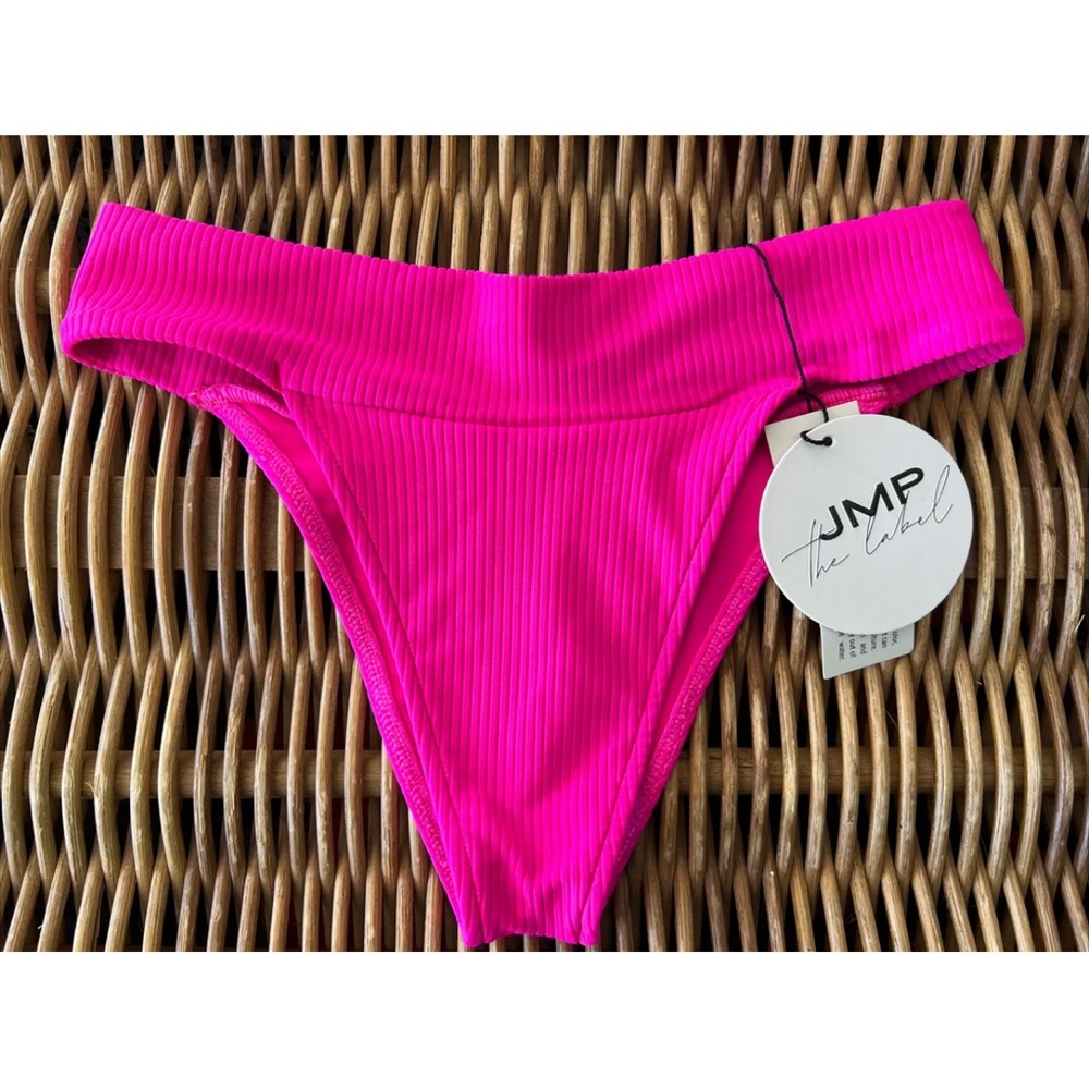 NWT JMP The Label Bikini Bottom London Bottom Passion Neon Pink Textured, Sz S